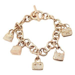 Authentic! Hermes 18k Rose Gold Diamond Signature Iconic Bag Charm Link Bracelet